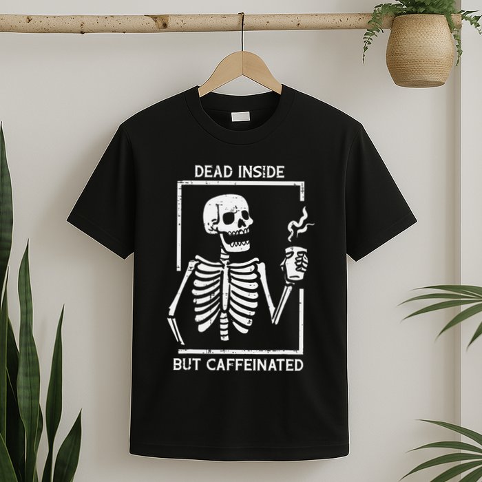Halloween Skeleton Dead Inside Caffeinated Costume T-Shirt