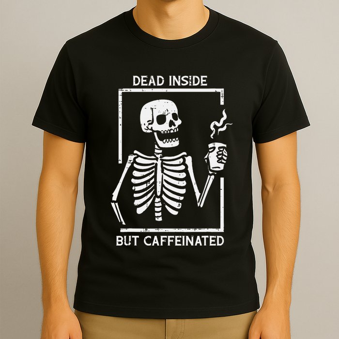 Halloween Skeleton Dead Inside Caffeinated Costume T-Shirt