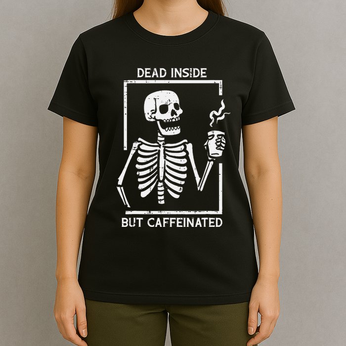 Halloween Skeleton Dead Inside Caffeinated Costume T-Shirt