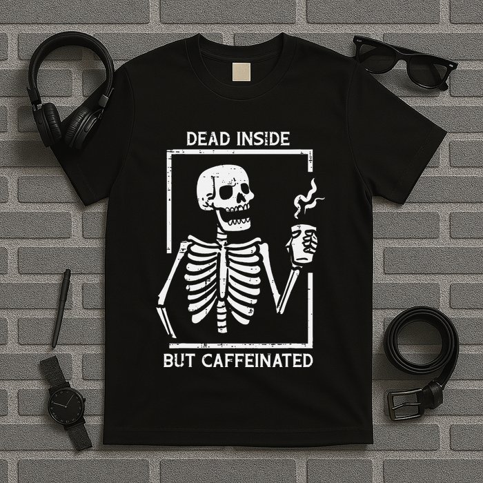 Halloween Skeleton Dead Inside Caffeinated Costume T-Shirt