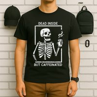Halloween Skeleton Dead Inside Caffeinated Costume T-Shirt