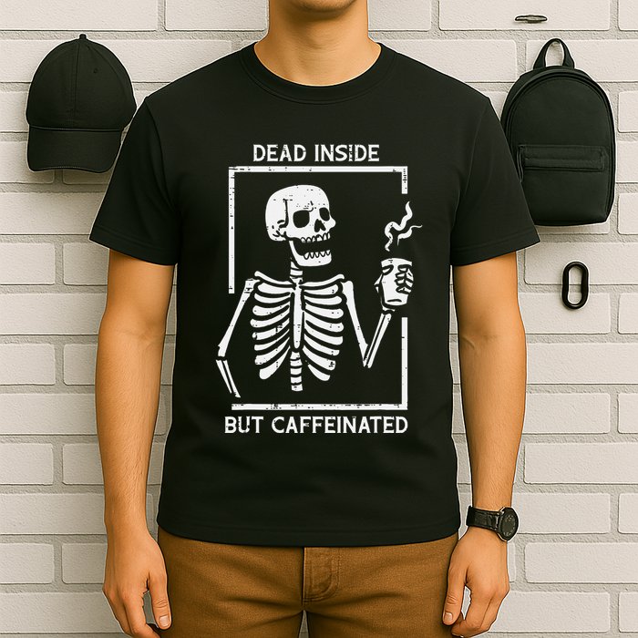 Halloween Skeleton Dead Inside Caffeinated Costume T-Shirt