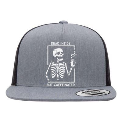 Halloween Skeleton Dead Inside Caffeinated Costume Flat Bill Trucker Hat