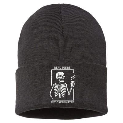 Halloween Skeleton Dead Inside Caffeinated Costume Sustainable Knit Beanie