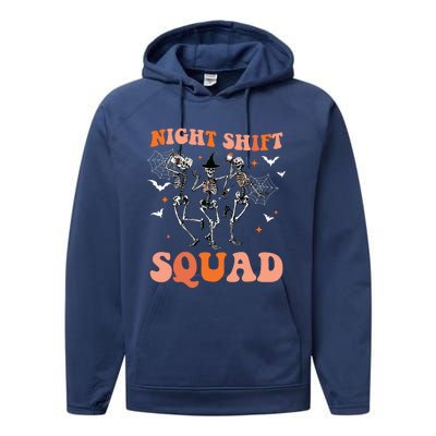 Halloween Skeleton Dancing Nurse Night Squad Shift Women Performance Fleece Hoodie