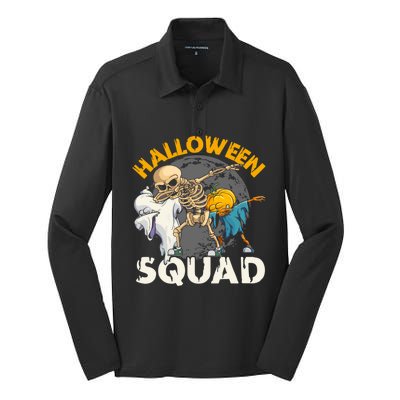 Halloween Squad Dabbing Skeleton Zombie Scary Pumpkin Cool Gift Silk Touch Performance Long Sleeve Polo