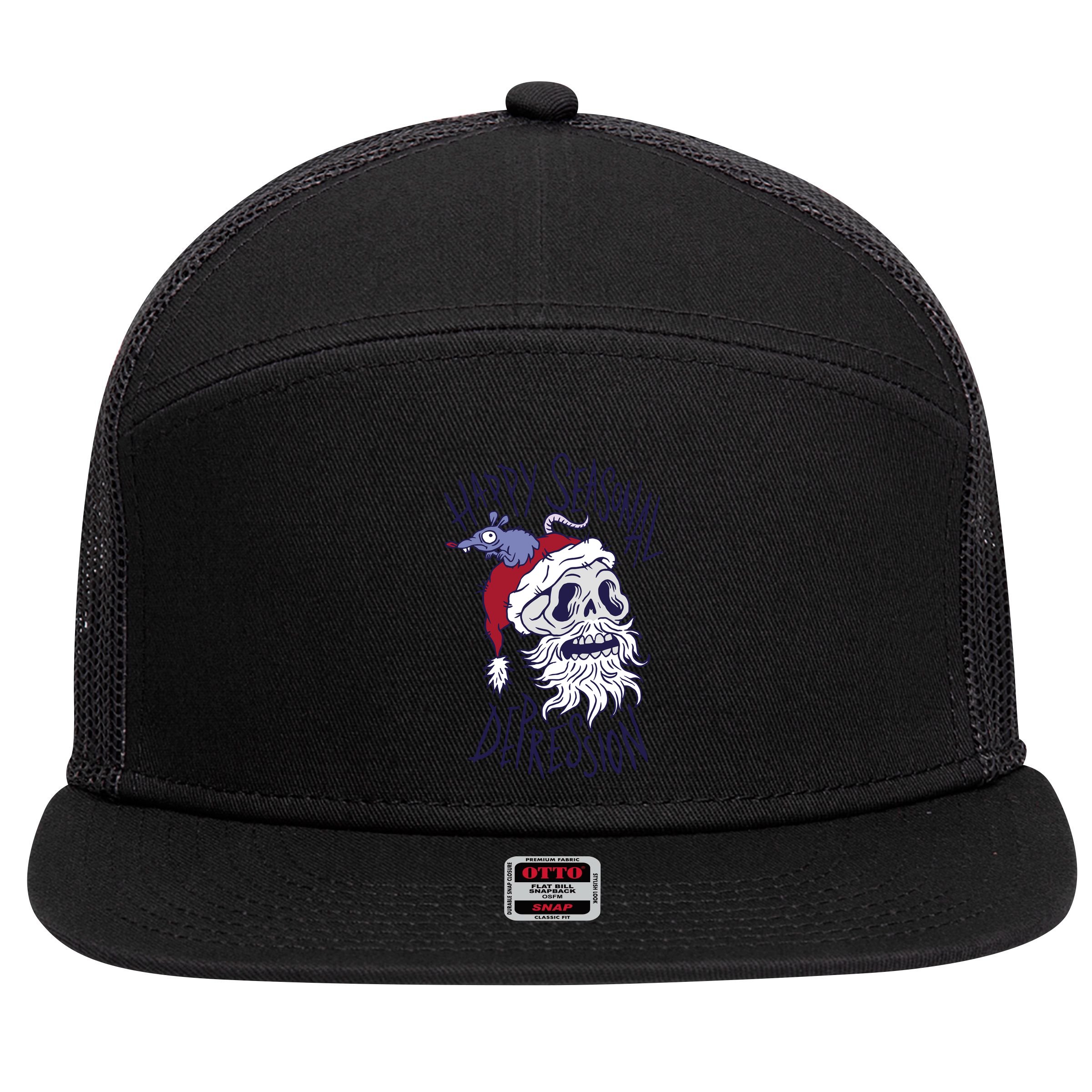 Happy Seasonal Depression Santa 7 Panel Mesh Trucker Snapback Hat