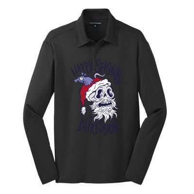 Happy Seasonal Depression Santa Silk Touch Performance Long Sleeve Polo