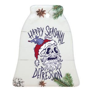 Happy Seasonal Depression Santa Ceramic Bell Ornament