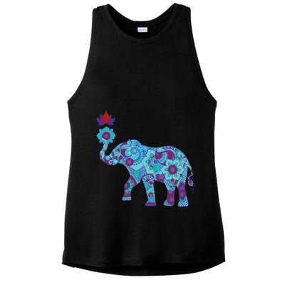 Henna Styled Elephant Lotus Flower Save The Elephants Ladies PosiCharge Tri-Blend Wicking Tank