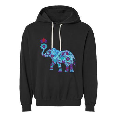 Henna Styled Elephant Lotus Flower Save The Elephants Garment-Dyed Fleece Hoodie