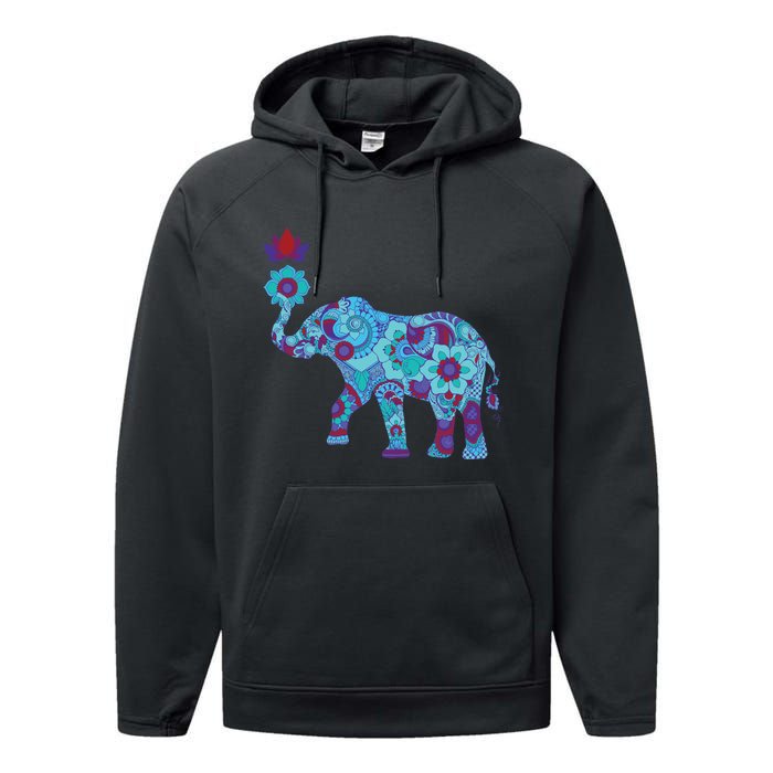 Henna Styled Elephant Lotus Flower Save The Elephants Performance Fleece Hoodie