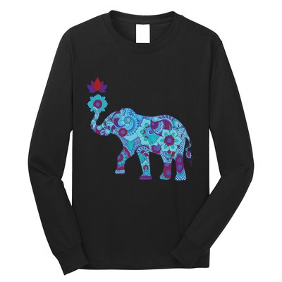 Henna Styled Elephant Lotus Flower Save The Elephants Long Sleeve Shirt