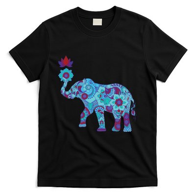 Henna Styled Elephant Lotus Flower Save The Elephants T-Shirt