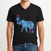 Henna Styled Elephant Lotus Flower Save The Elephants V-Neck T-Shirt