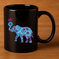 Henna Styled Elephant Lotus Flower Save The Elephants 11oz C Handle Ceramic Mug