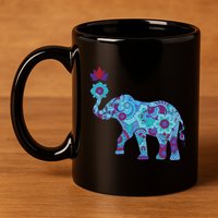 Henna Styled Elephant Lotus Flower Save The Elephants 11oz C Handle Ceramic Mug