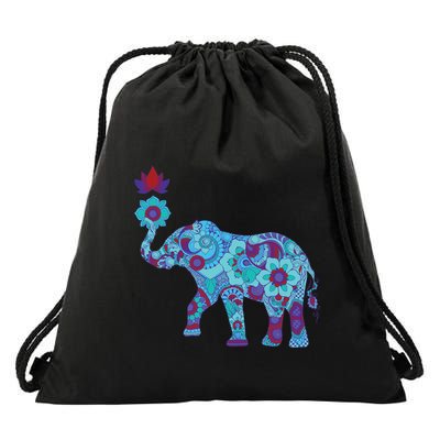 Henna Styled Elephant Lotus Flower Save The Elephants Drawstring Bag