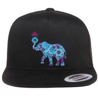Henna Styled Elephant Lotus Flower Save The Elephants Flat Bill Trucker Hat