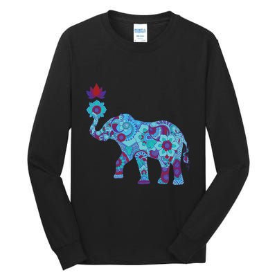 Henna Styled Elephant Lotus Flower Save The Elephants Tall Long Sleeve T-Shirt