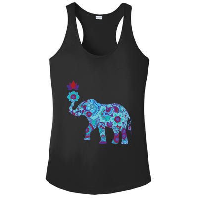 Henna Styled Elephant Lotus Flower Save The Elephants Ladies PosiCharge Competitor Racerback Tank