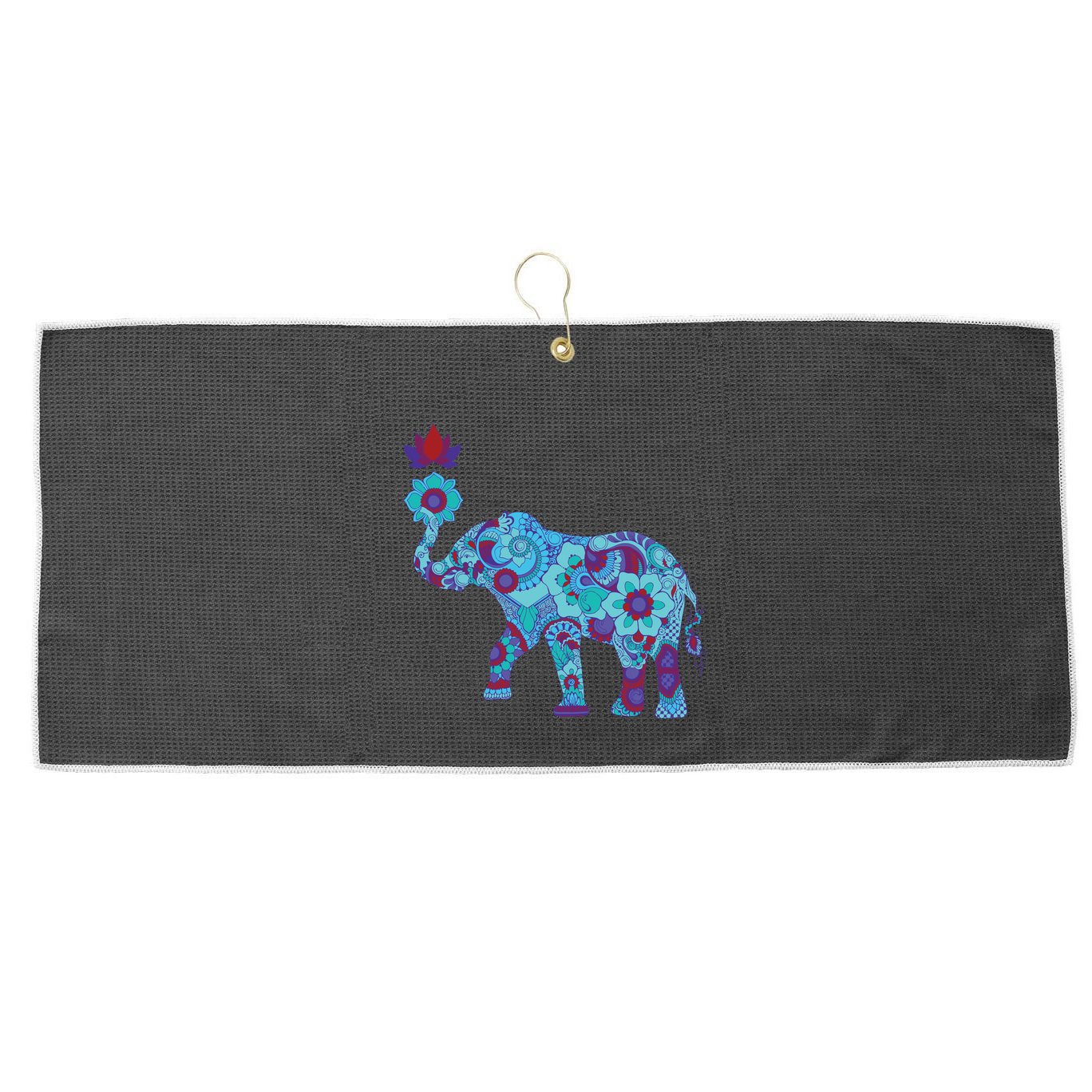 Henna Styled Elephant Lotus Flower Save The Elephants Large Microfiber Waffle Golf Towel