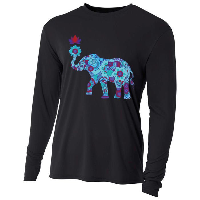 Henna Styled Elephant Lotus Flower Save The Elephants Cooling Performance Long Sleeve Crew