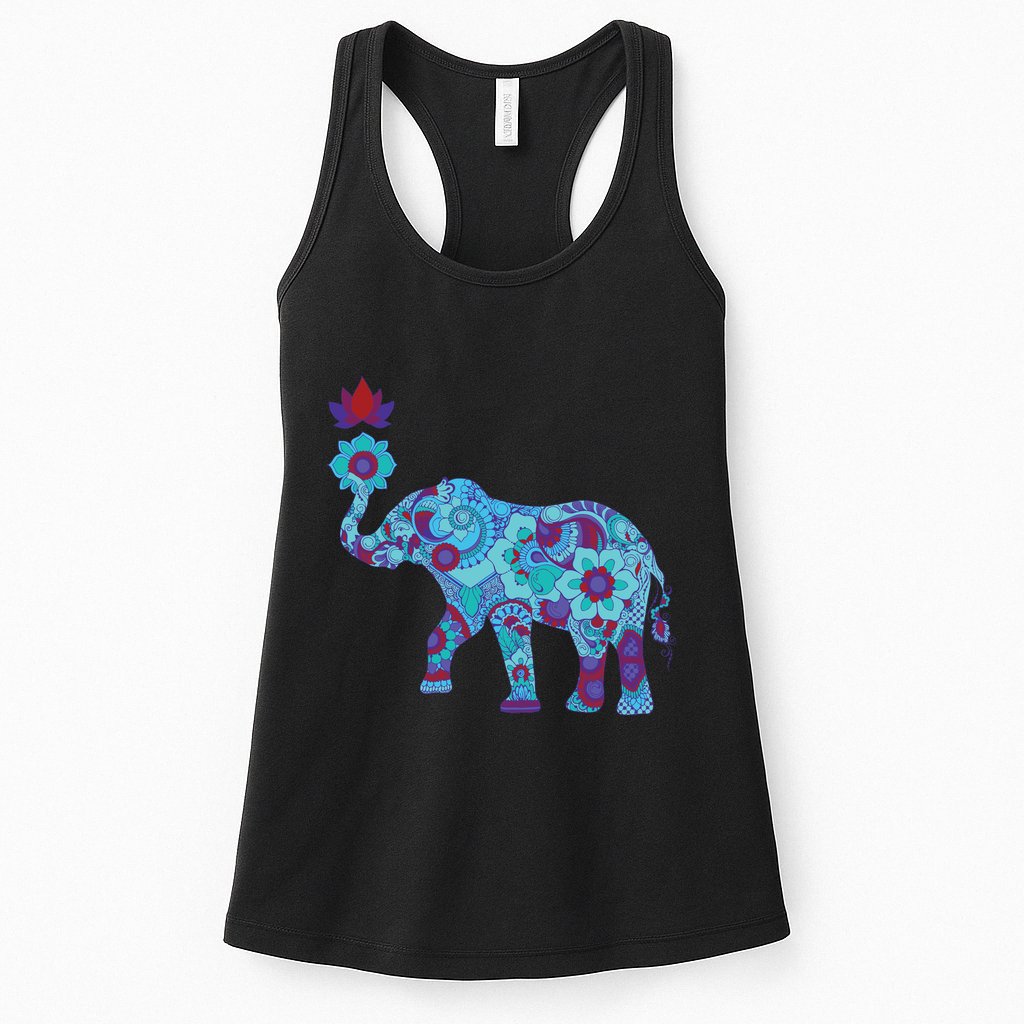 Henna Styled Elephant Lotus Flower Save The Elephants Womens Tank Top