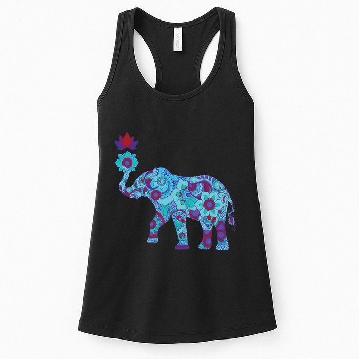 Henna Styled Elephant Lotus Flower Save The Elephants Womens Tank Top