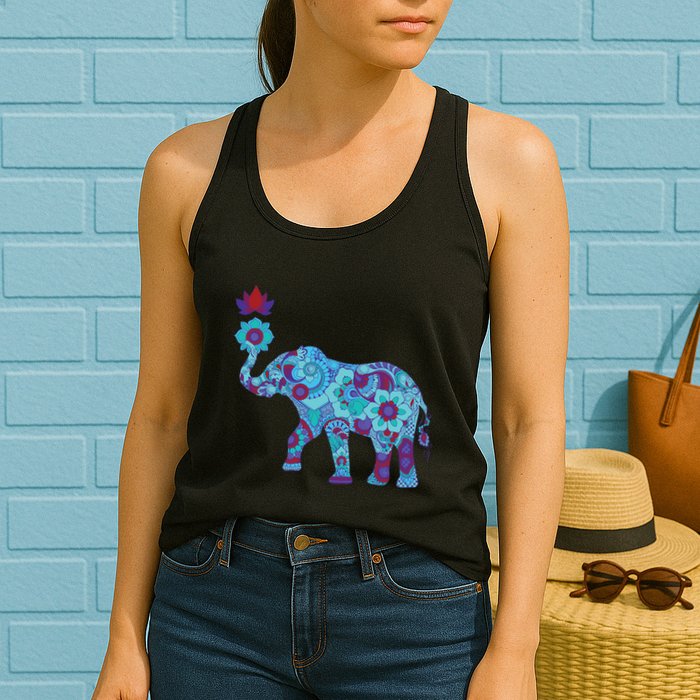 Henna Styled Elephant Lotus Flower Save The Elephants Womens Tank Top