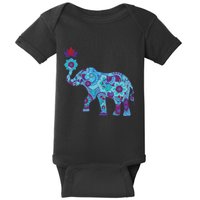 Henna Styled Elephant Lotus Flower Save The Elephants Baby Bodysuit