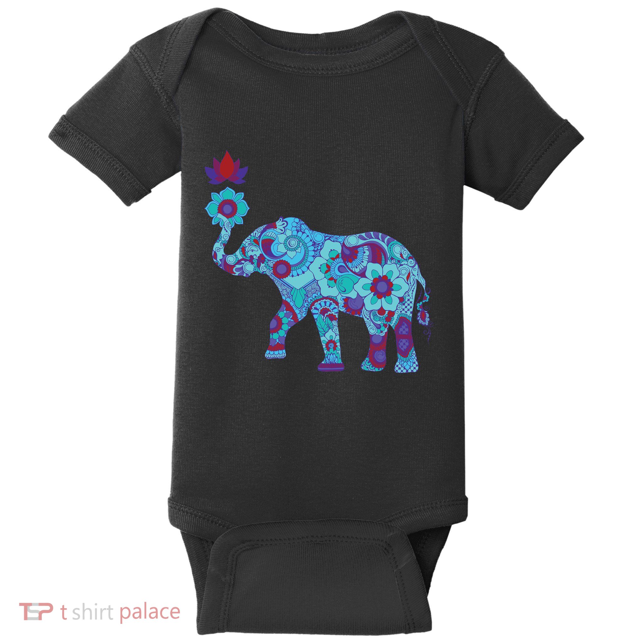 Henna Styled Elephant Lotus Flower Save The Elephants Baby Bodysuit