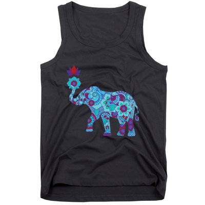 Henna Styled Elephant Lotus Flower Save The Elephants Tank Top