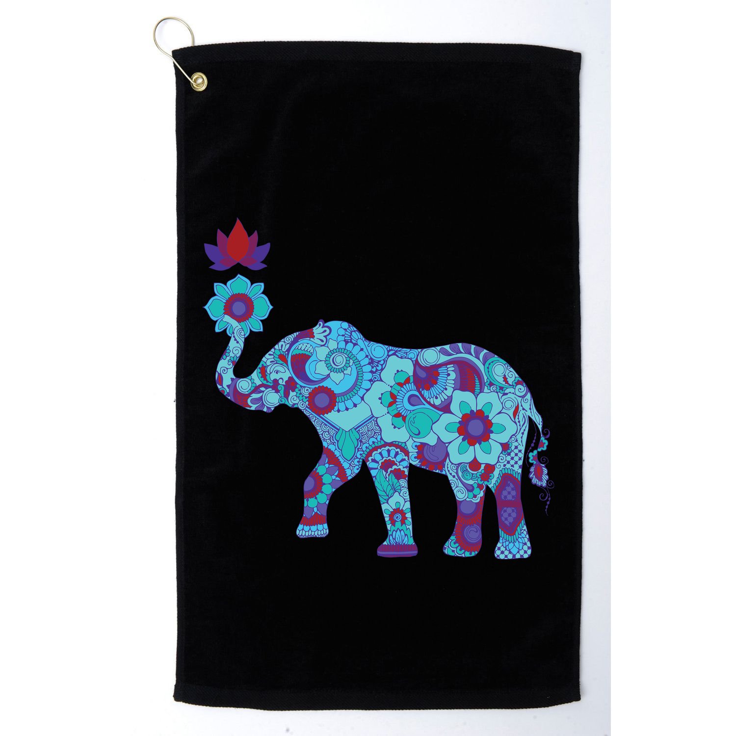 Henna Styled Elephant Lotus Flower Save The Elephants Golf Towel
