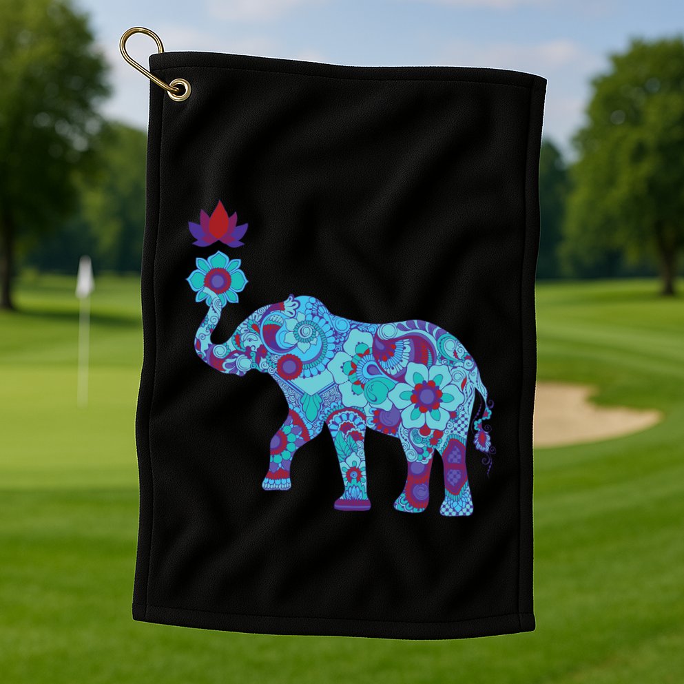Henna Styled Elephant Lotus Flower Save The Elephants Golf Towel
