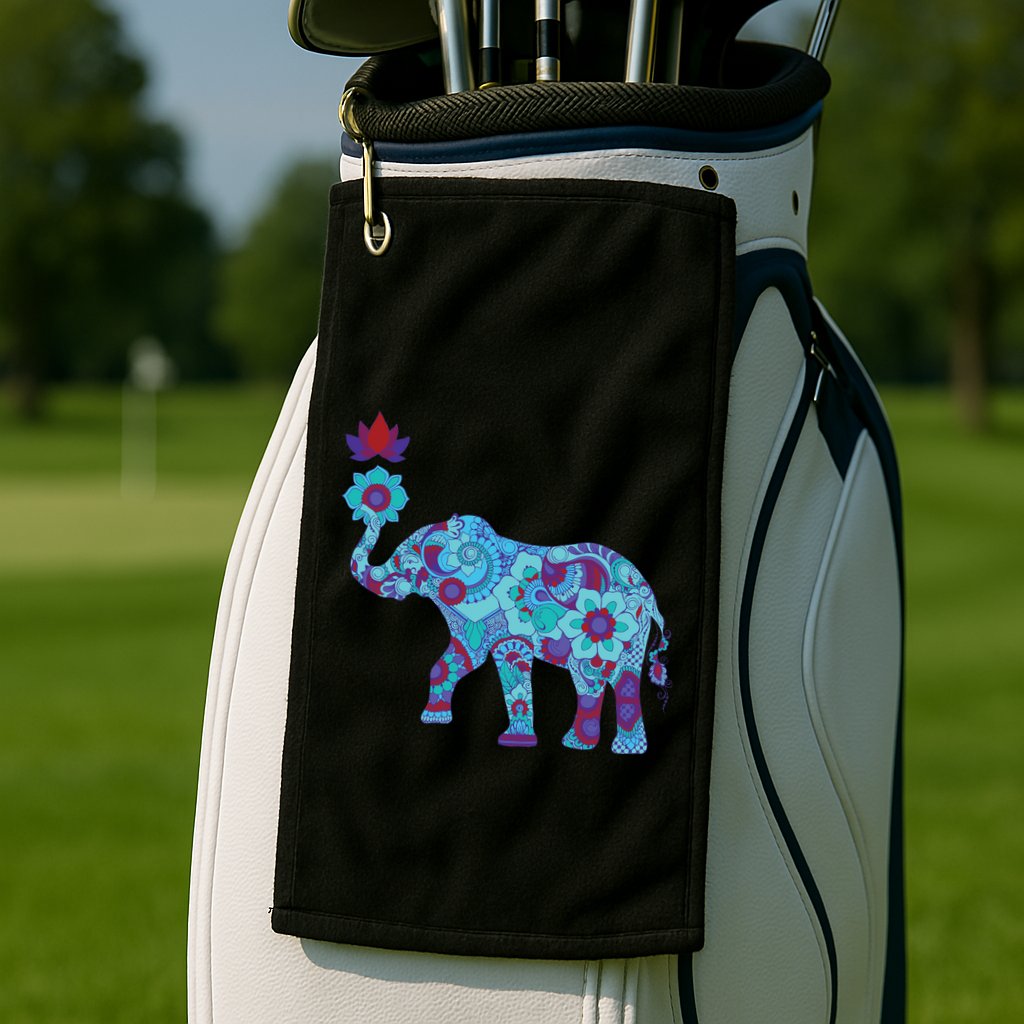 Henna Styled Elephant Lotus Flower Save The Elephants Golf Towel