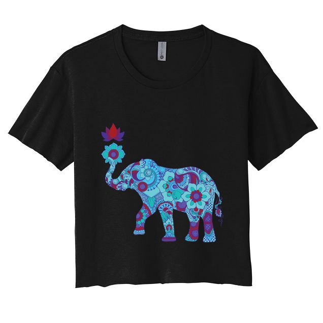 Henna Styled Elephant Lotus Flower Save The Elephants Crop Top