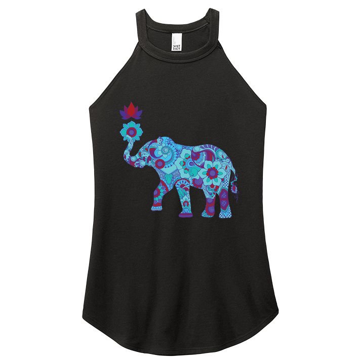 Henna Styled Elephant Lotus Flower Save The Elephants Women's Perfect Tri Rocker Tank
