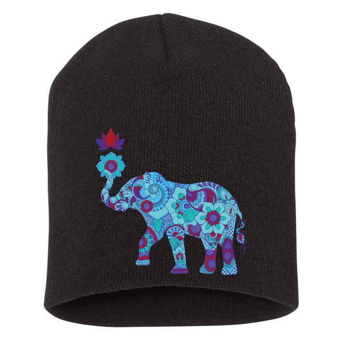 Henna Styled Elephant Lotus Flower Save The Elephants Short Acrylic Beanie