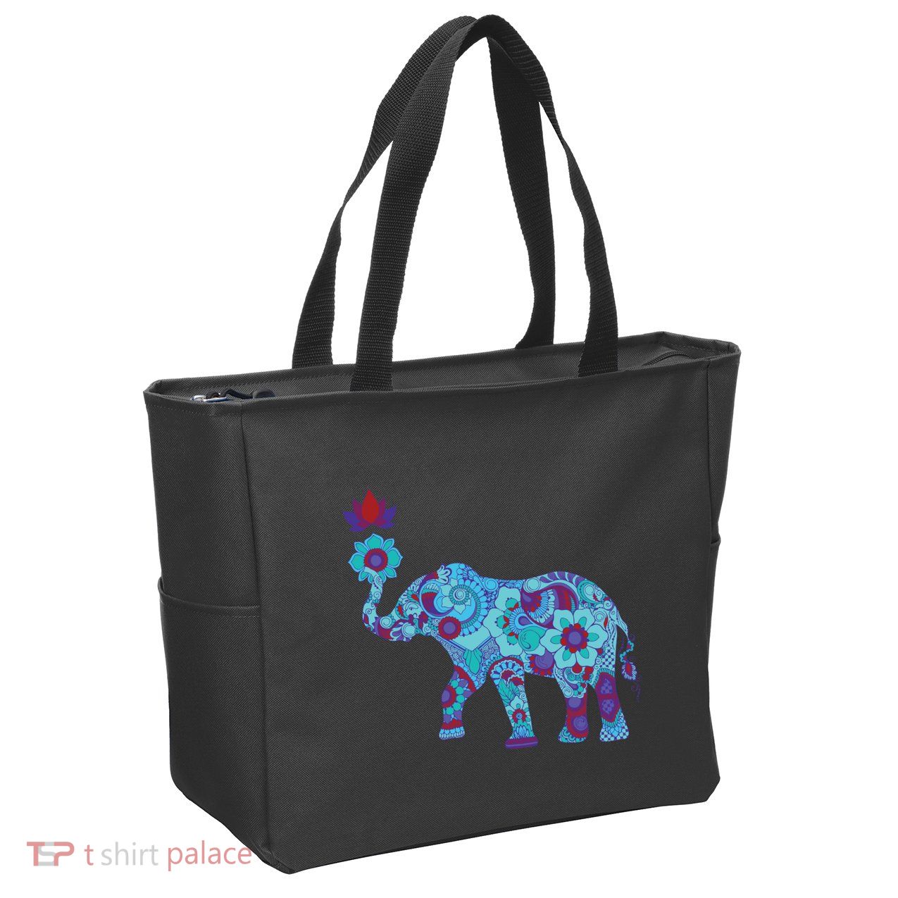 Henna Styled Elephant Lotus Flower Save The Elephants Zip Tote Bag