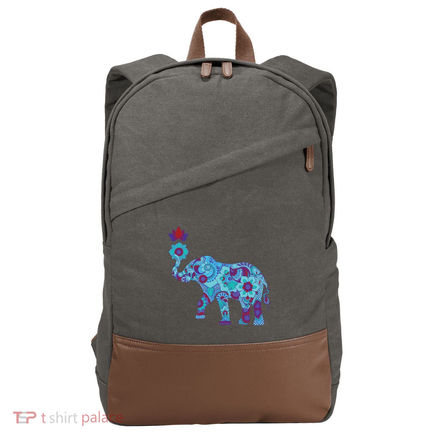 Henna Styled Elephant Lotus Flower Save The Elephants Cotton Canvas Backpack