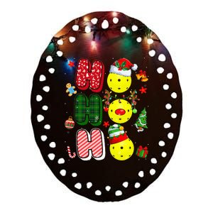 Hohoho Santa Elf Reindeer Pickleball Balls Xmas Tree Lights Ceramic Oval Ornament