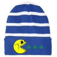 Halloween Skeleton Eats Weed Funny Marijuana Cannabis 420 Striped Beanie with Solid Band