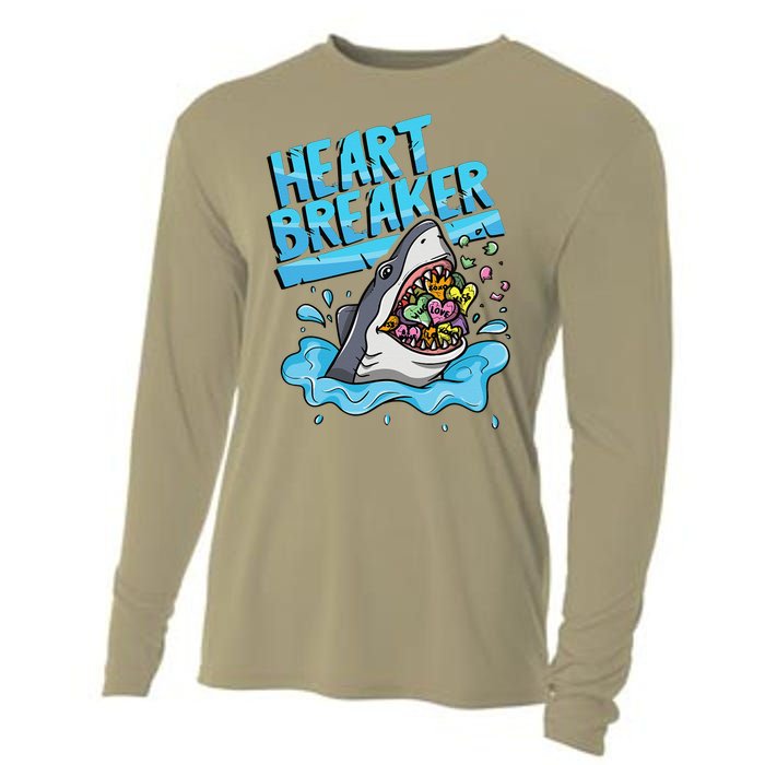 Heartbreaker Shark Eating Hearts Valentine's Day Cooling Performance Long Sleeve Crew