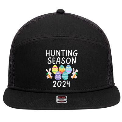 Hunting Season Eggs Funny Easter Day 2024 Egg Hunt Hunter Funny Easter Bunny 7 Panel Mesh Trucker Snapback Hat