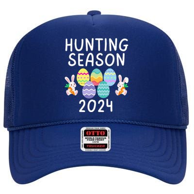 Hunting Season Eggs Funny Easter Day 2024 Egg Hunt Hunter Funny Easter Bunny High Crown Mesh Back Trucker Hat