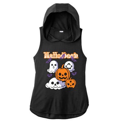 Halloween Scary Evil Pumpkin Ladies PosiCharge Tri-Blend Wicking Draft Hoodie Tank