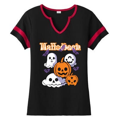 Halloween Scary Evil Pumpkin Ladies Halftime Notch Neck Tee