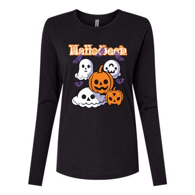 Halloween Scary Evil Pumpkin Womens Cotton Relaxed Long Sleeve T-Shirt