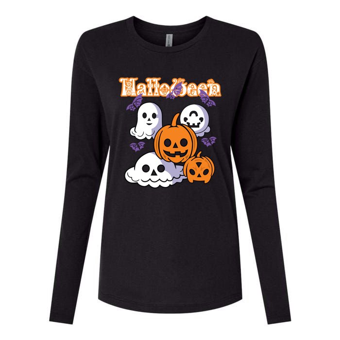 Halloween Scary Evil Pumpkin Womens Cotton Relaxed Long Sleeve T-Shirt